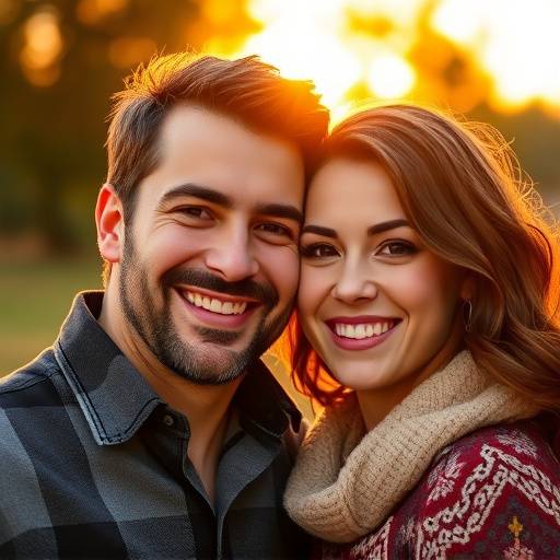 Fotografia de um casal sorrindo em um ensaio ao ar livre